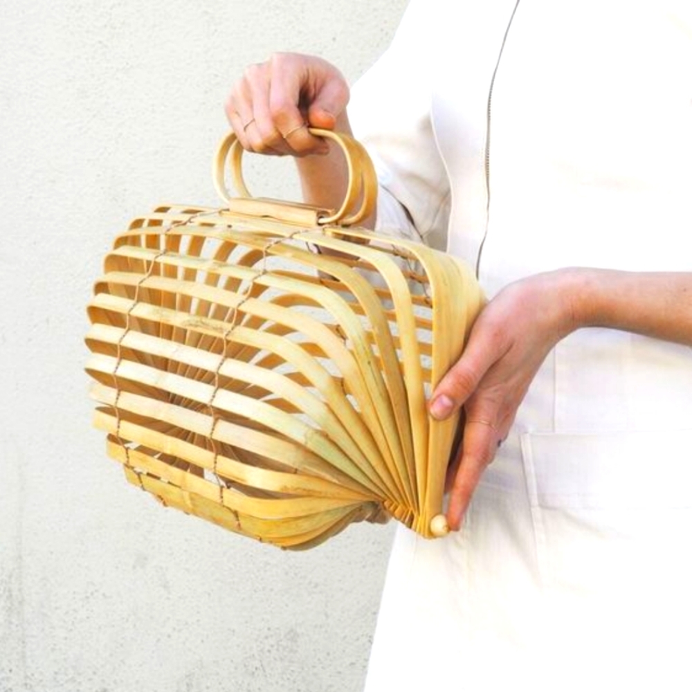✨️HOST PICK✨️ NIB CULT GAIA Lilleth Large Clutch Natural Bamboo Top Handle Bag